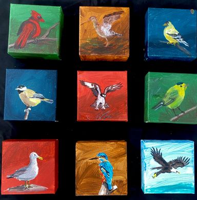 Mini bird paintings