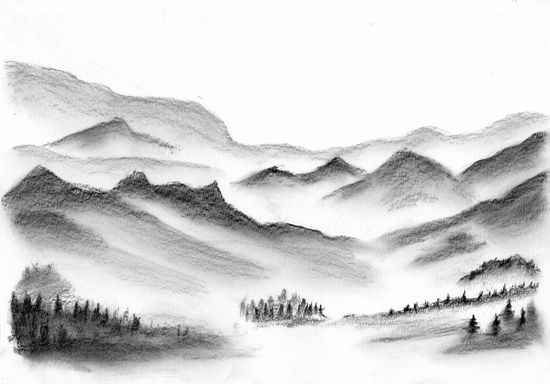 Misty mountain drawing